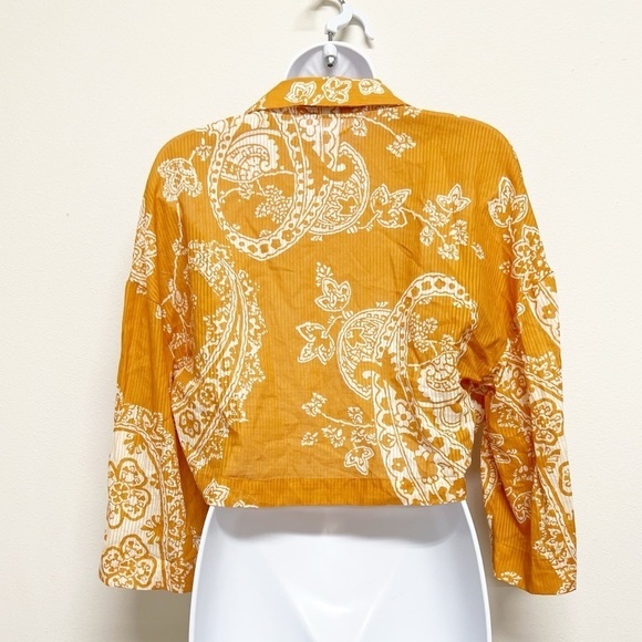 Zara Womens Orange Paisley Print Knotted Crop Top Button Up Blouse Size S - Picture 4 of 8